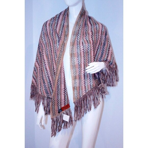 MISSONI Italy KNIT Fringed SHAWL Wool COVER Scarf THROW